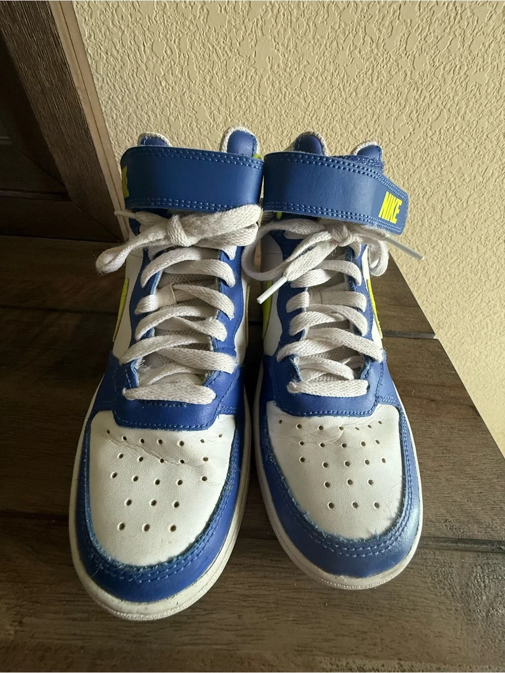 Nike White, Royal Blue & Neon Green Mid-Top Sneakers